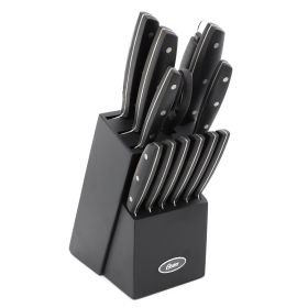 Oster Riggins 14 Piece Stainless Steel Cutlery Set with Hardwood Storage Block in Black