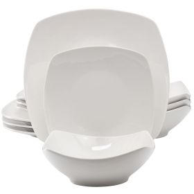 Gibson Home Everyday 12 Piece Square Fine Ceramic Dinnerware Set in White