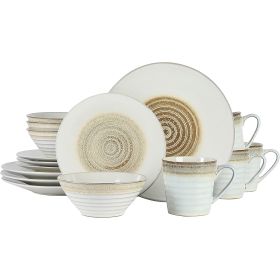 Spiral Embossed 16 Pc. Stoneware Dinnerware Set in Taupe