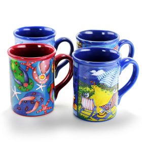 Beachcomber 4 Pc. 16 Oz. Stoneware Mug Set in Assorted Designs