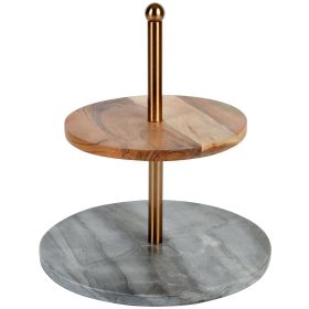 California Designs Grey Marble and Acacia Wood 2 Tier Server