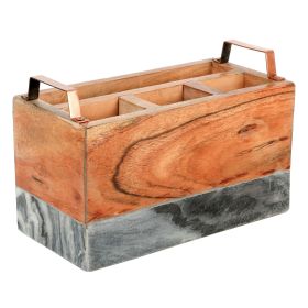 California Designs Grey Marble & Acacia Wood Salad Server Holder