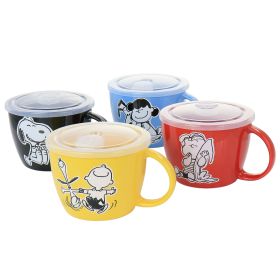 Peanuts 70th Anniversary 4 Pc. Stoneware 23.5oz Soup Bowl Set w/Vented Lids in Assorted Colors