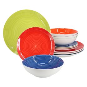 Crenshaw 12 Pc. Fine Ceramic Dinnerware Set in Assorted Colors