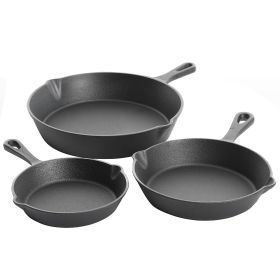 Brickstone 3 Pc. Pre-Seasoned Cast Iron Skillet Set in Black