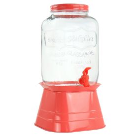 Chiara 2 Gallon Glass Mason Jar Dispenser w/Metal Lid & Base in Red