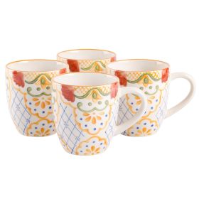 Tierra Mosaic 4 Piece 17.4 Ounce Hand Painted Stoneware Mug Set