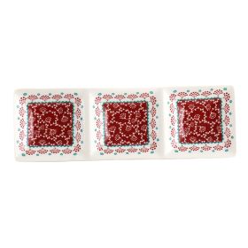 Village Vines 13.5 Inch Ceramic Rectangular 3 Section Tray in Red