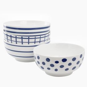 4 Pc. 6 In. Round Fine Ceramic Bowls Set in Assorted Blue