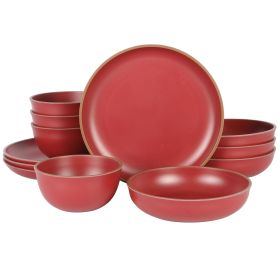 Rockabye 12 Pc. Double Bowl Malemine Dinnerware Set in Red