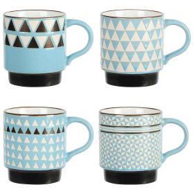 Primevalley 4 Pc.14 Oz. Stackable Assorted Wax Relief Triangle Design Mug Set