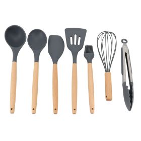 7 Pc. Silicone Beech Wood Kitchen Tool Set in Grey