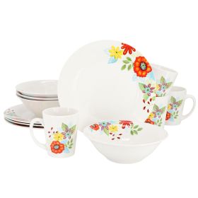 Color Floral 12 Pc. Fine Ceramic Dinnerware Set in Multi