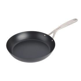 8 In. Round Blue Carbon Steel Double Riveted Fry Pan in Black