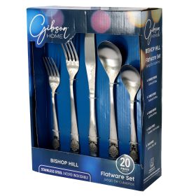 Bishop Hill 20 Pc. SS Floral Flatware Set in Matte Silver