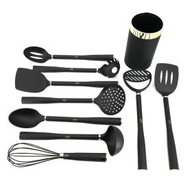 Hampsbridge 10 Pc. Nylon Kitchen Tool Set & Utensil Crock Black/Gold