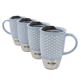 Coupleton Dot 4 Pc. 15 Oz. Stoneware and SS Travel Mug Set w/Lid in Blue