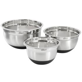 Oster Oswalt 3 Piece Mixing Bowl Set with Non-Slip Bases in Silver