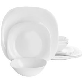 Piazza 12 Pc. Tempered Opal Glass Dinnerware Set in White