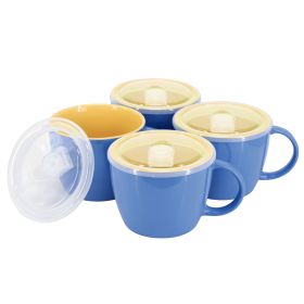 On The Go 4 Pc. 25 Oz. Stoneware Soup Cup Set w/Lid in Blue