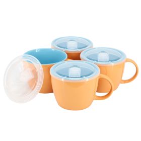 On The Go 4 Pc. 25 Oz. Stoneware Soup Cup Set w/Lid in Peach