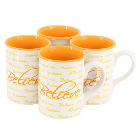 Inspirational Words Believe 4 Pc. 16 Oz. Stoneware Mug Set in Orange