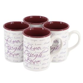 Inspirational Words Live, Laugh, Love 4 Pc. 16 Oz. Stoneware Mug Set in Purple