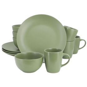 Everyday Plus 12 Pc. Round Stoneware Dinnerware Set in Green