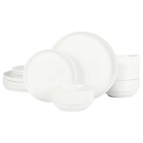 Snowscape 12 Pc. fine Ceramic Stackable Dinnerware Set in White