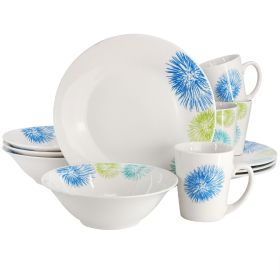 Blue Meadow 12 Pc. Fine Ceramic Dinnerware Set in White w/Colored Accents