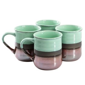 Copper Tonal 4 Pc.18 Oz. Stoneware Cup Set in Celadon