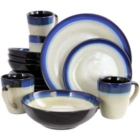 Couture Bands 16 Pc. Dinnerware Set, Cream/Blue Rim