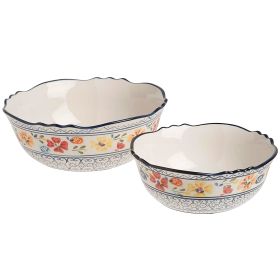 Luxembourg 2 Pc. Floral Hand Painted Round Stoneware Bowl Set