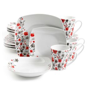 Rosetta Floral 16 Pc. Fine Ceramic Dinnerware Set in White Floral