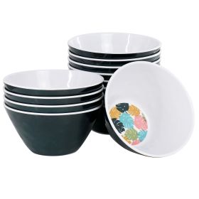 Tropical Sway 12 Piece 6 In. Melamine Bowl Set in Leaf Decal Teal