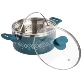 Savory Saffron 5 Qt. Ceramic Nonstick Aluminum Dutch Oven w/Lid & Steamer in Teal