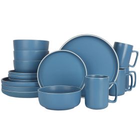 16 Pc. Round Stoneware Dinnerware Set in Solid Matte Light Blue