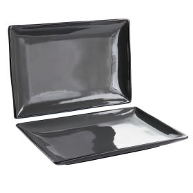 Urban Cafe 2 Pc. 12 In. Rectangle Stoneware Platter Set in Grey