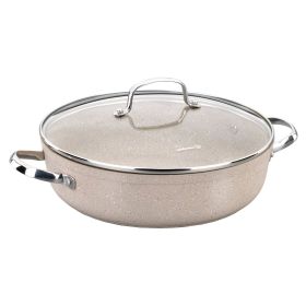 Korkmaz Granita 2.5 Liter Aluminum Nonstick Low Casserole with Lid in Tan