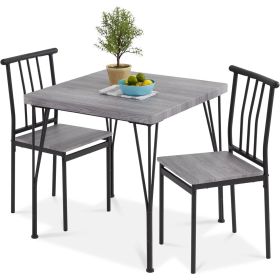 Metal Frame Dining Set w/Grey Wood Top & 2 Chairs