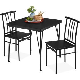 Metal Frame Dining Set w/Black Wood Top Table & 2 Chairs