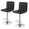 Set of 2 Modern Bar Stools w/Black PU Leather Swivel Seats