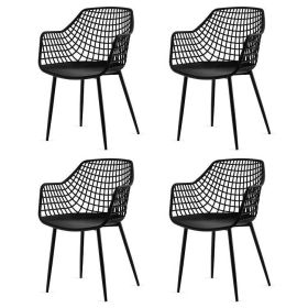 Set of 4 Mid-Century Black Mesh Dining Chair w/Ergonomic Backrest