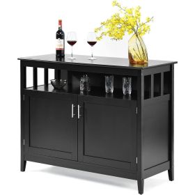 Black 2-Door Dining Buffet Sideboard Cabinet w/Open Storage Shelf