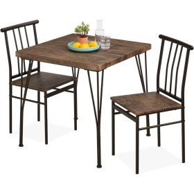 Metal Frame Dining Set w/Dark Brown Wood Top Table & 2 Chairs