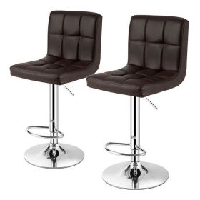 Set of 2 Modern Adjustable Barstools w/Brown PU Leather Swivel Seat