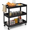 Black Steel Frame Cart on Wheels w/2 Bottom Shelves