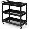 Black Steel Frame Cart on Wheels w/2 Bottom Shelves