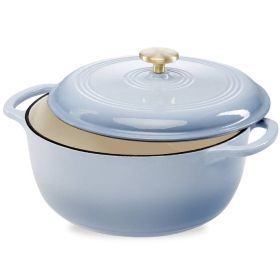 6 Quart Large Baby Blue Enamel Cast-Iron Dutch Oven