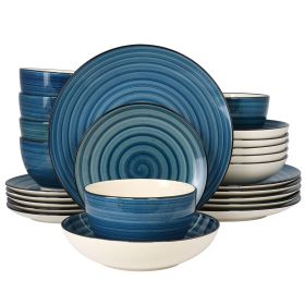 Gia 24 Pc. Round Stoneware Dinnerware Set in Dark Blue